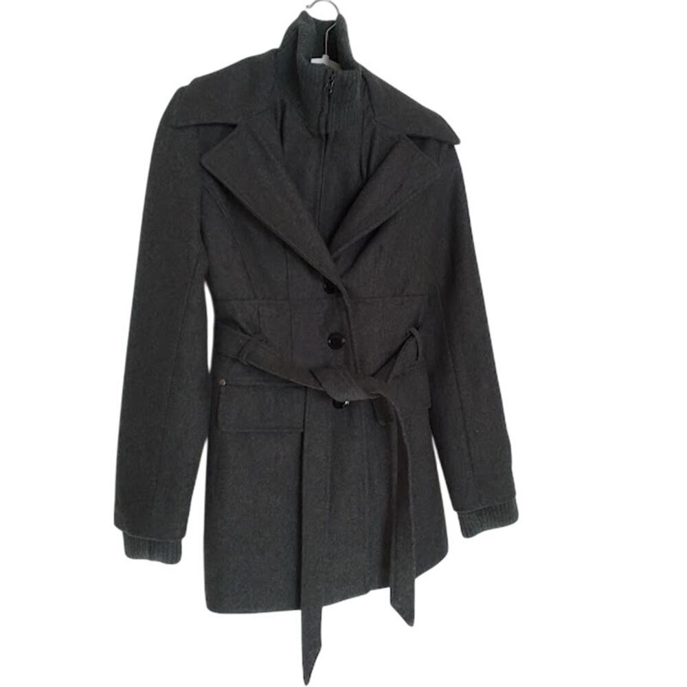 Marvin Richards Gray Wool Blend Belted Coat M Zip Insert Lined Winter Jacket